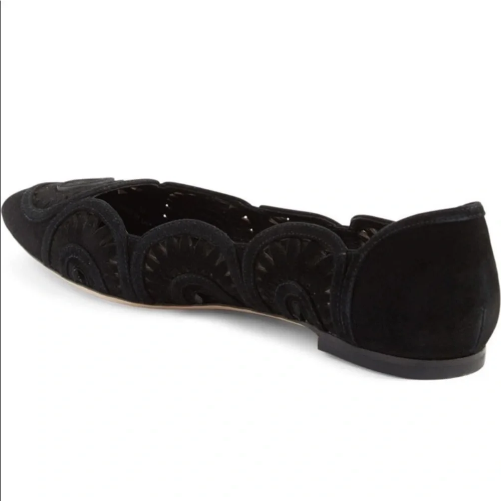 Tory Burch Leyla Suede Laser Cut Black Flat Size 6 NEW